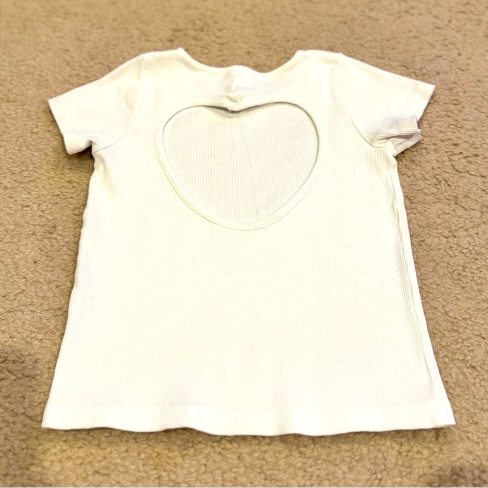 Zara Kids Cream Heart Cutout Tee